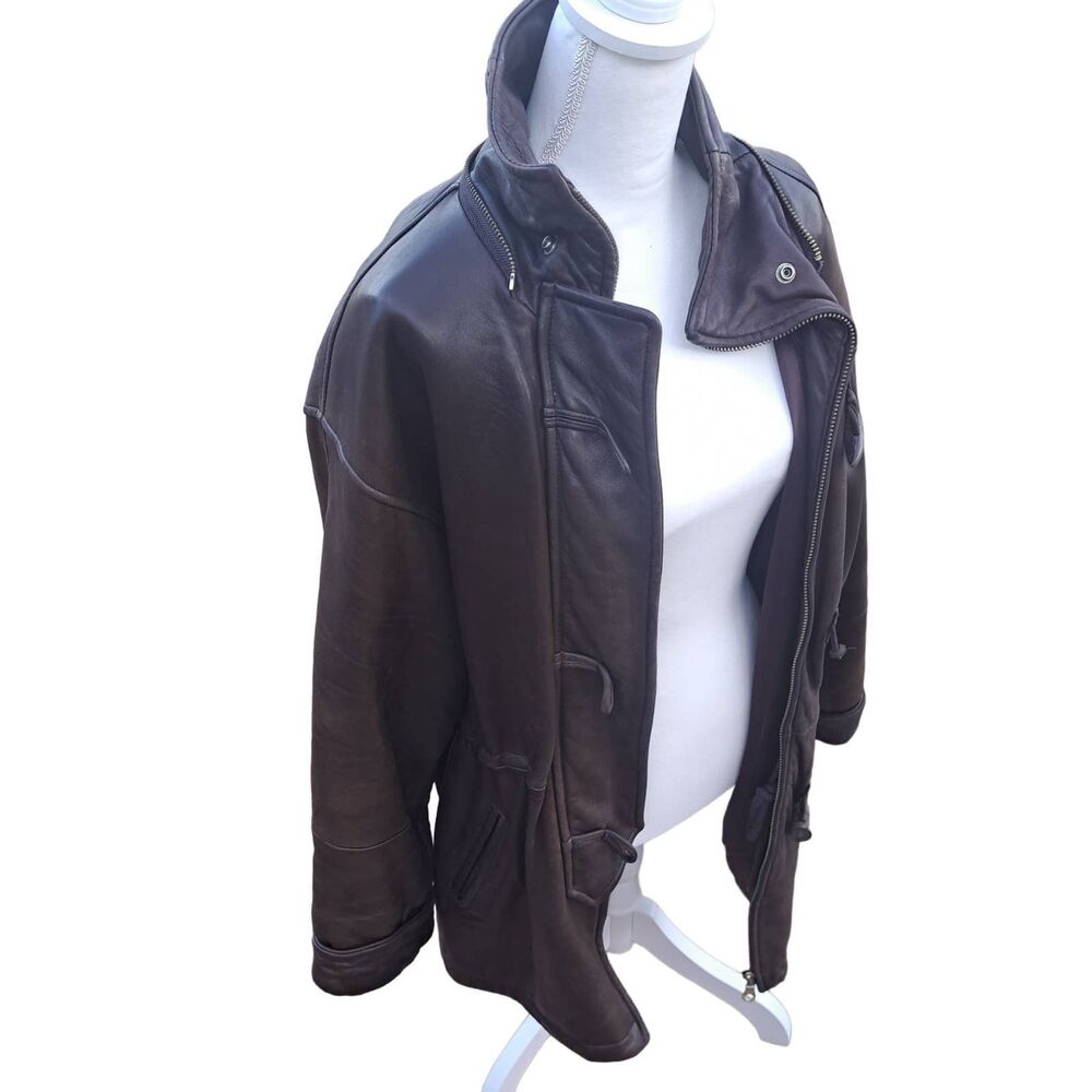 Andrew Marc Brown Leather Jacket with Fur Hood - Picture 8 of 13